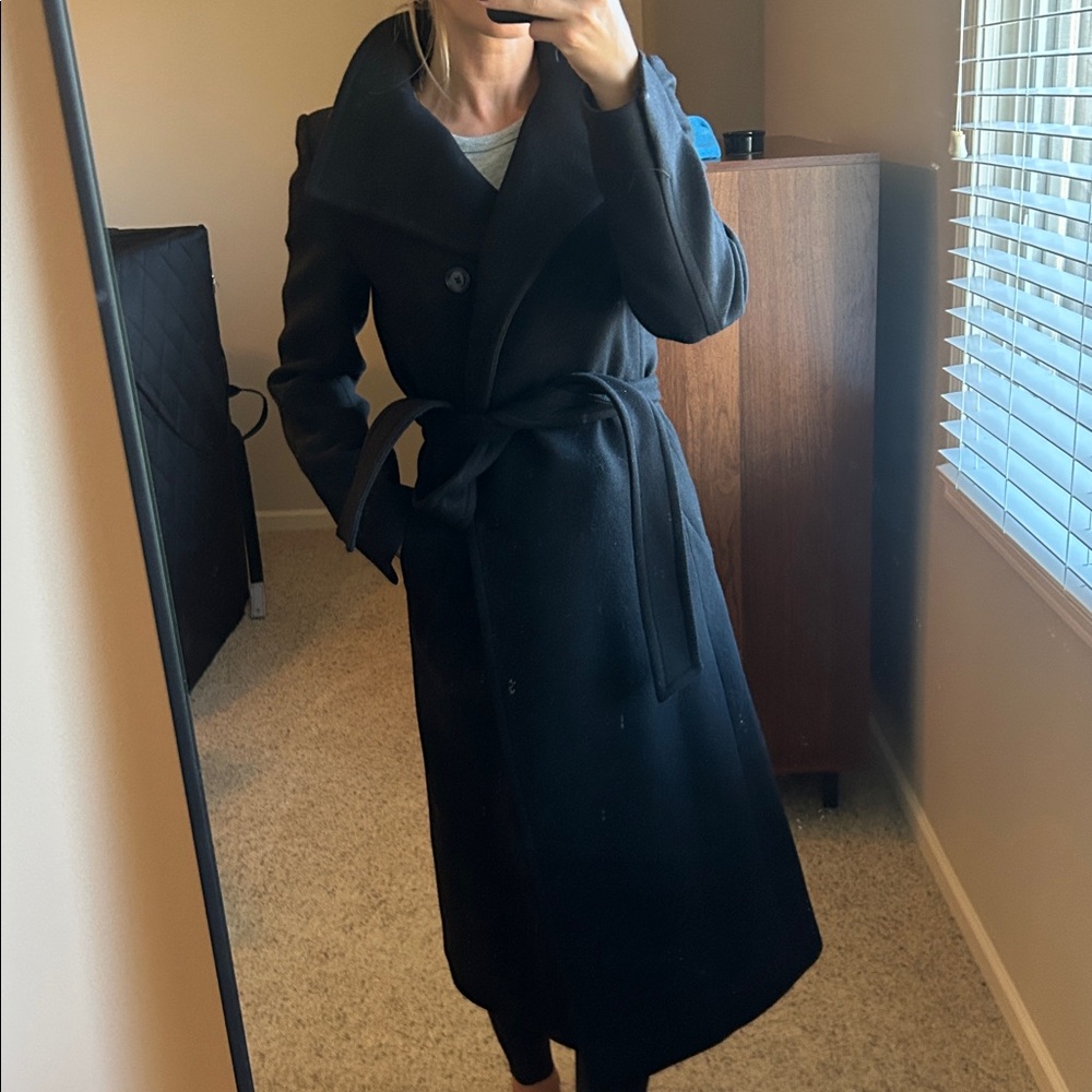 Mango Black Wool Belted Coat (Small) Classic, Chic, Minimalist